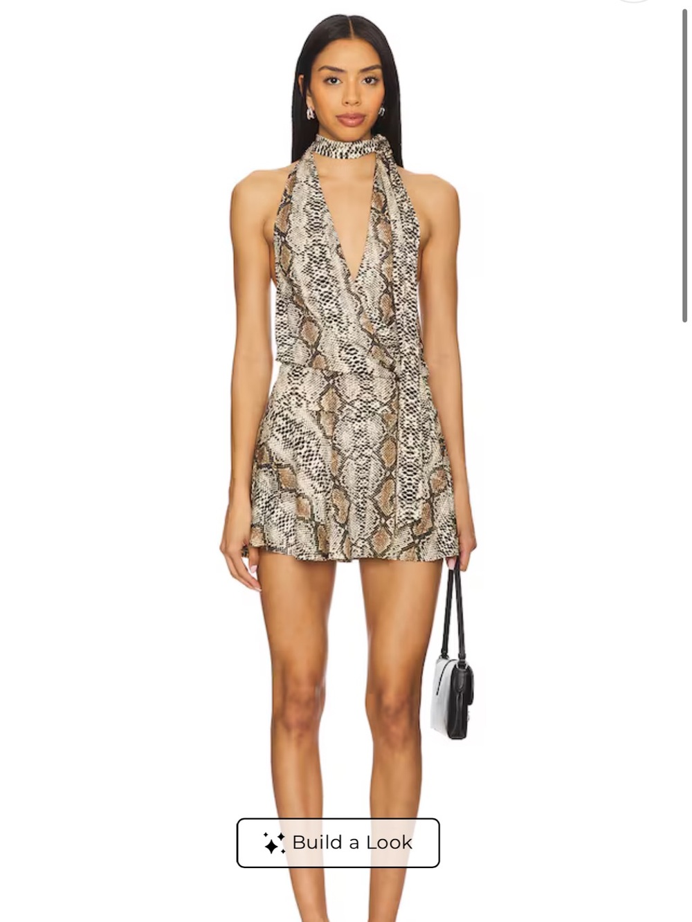 superdown Snake Print Halter Mini Dress in Beige and Black